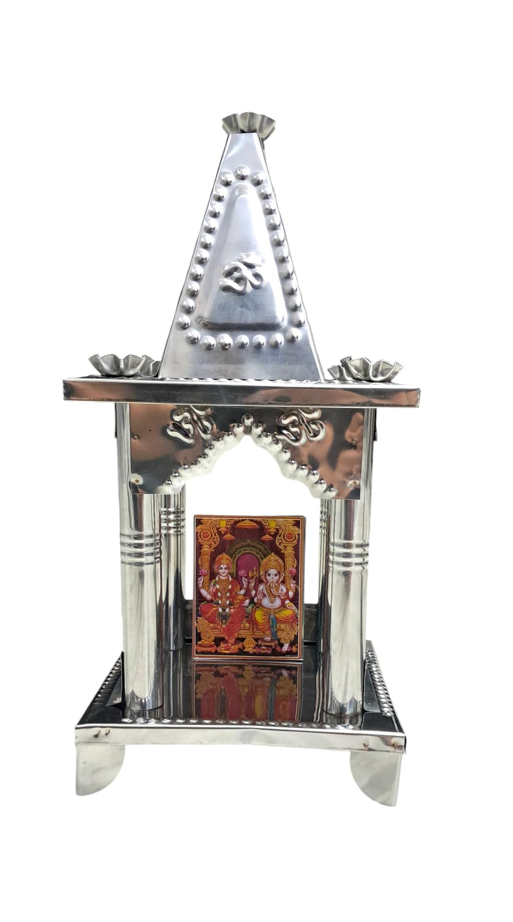 GUGGU Stainless Steel Diwali Pooja Hatri/Temple with Sitting Photo of Lord Ganesh ji and Luxmi MATA (Silver)..