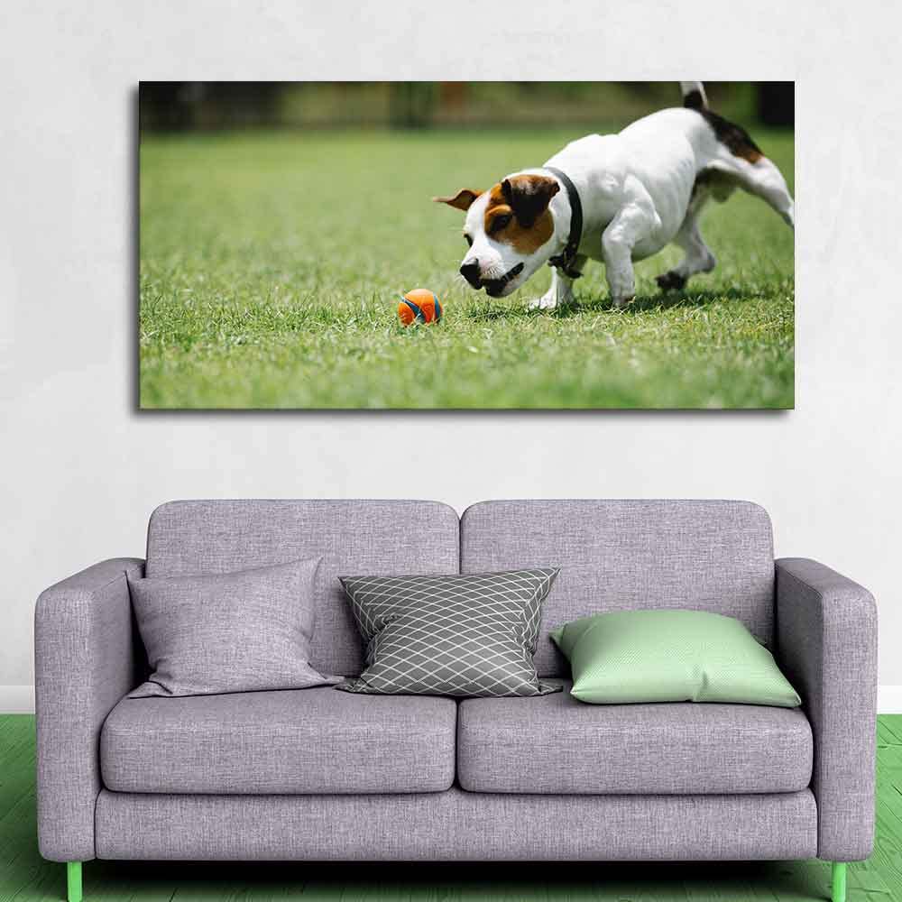 VIBECRAFTS Canvas Paintings for Living Room Drawing Room Dog Playing Canvas Wall Pinting Fitted With Wooden Frame for Home|Office|Gift(PTVCH_2303)