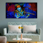 VIBECRAFTS Homcraft Canvas Paintings for Living Room Drawing Room Krishna Playing Flute Canvas Wall Painting Fitted With Wooden Frame For Home | Office | Living Room | Gifts (PTVCH_2530)