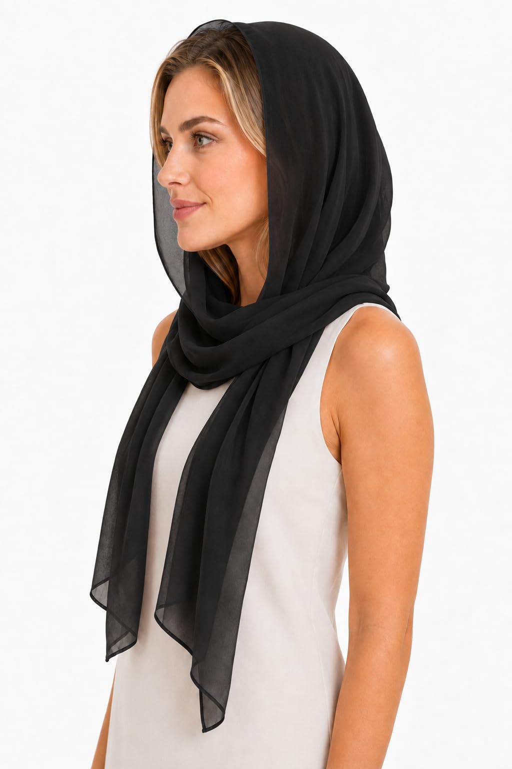 YOUR SMILE for Women Lightweight Breathable Solid Color Soft Chiffon Long Fashion Scarves Sunscreen Shawls (Black)