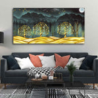 VIBECRAFTS Canvas Paintings for Living Room Drawing Room Wall Painting of Golden Trees in Dark Forest Fitted with Wooden Frame for Home|Office|Gift(PTVCH_2244N)