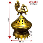 Kridaykraft Metal Brass Color Finish Dhoop Dani | Bakhoor Holder | Loban Burner | Incense Holder, Handcrafted Metal Peacock Shaped Aroma Diffuser Oil Burner| Aroma Oil Diffuser for Home
