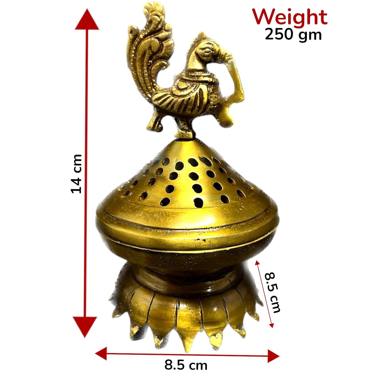 Kridaykraft Metal Brass Color Finish Dhoop Dani | Bakhoor Holder | Loban Burner | Incense Holder, Handcrafted Metal Peacock Shaped Aroma Diffuser Oil Burner| Aroma Oil Diffuser for Home
