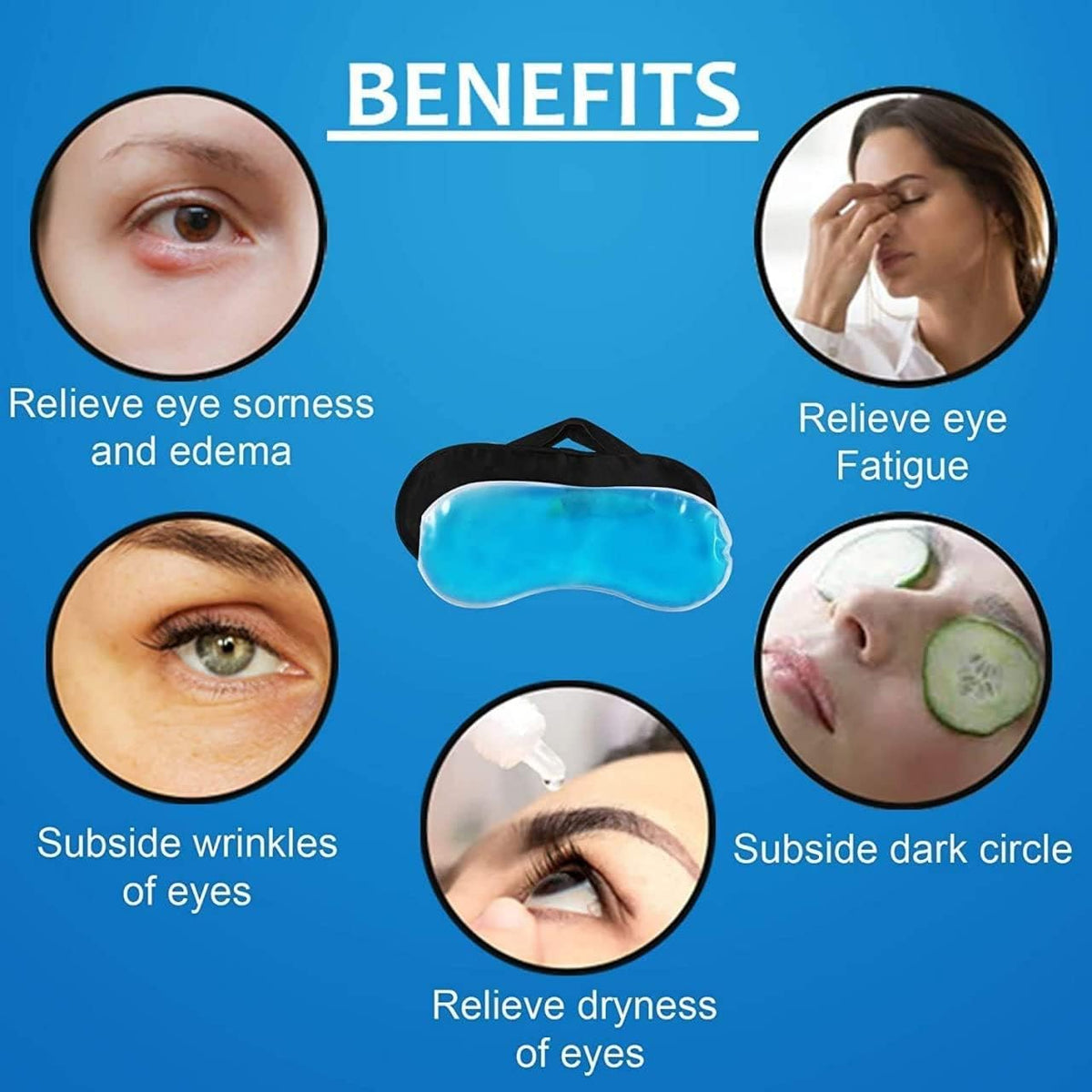 Boldhealth Premium Cooling Gel Eye Mask with Beads for Sleeping, Ice Pad Relief for Men & Women, Blue