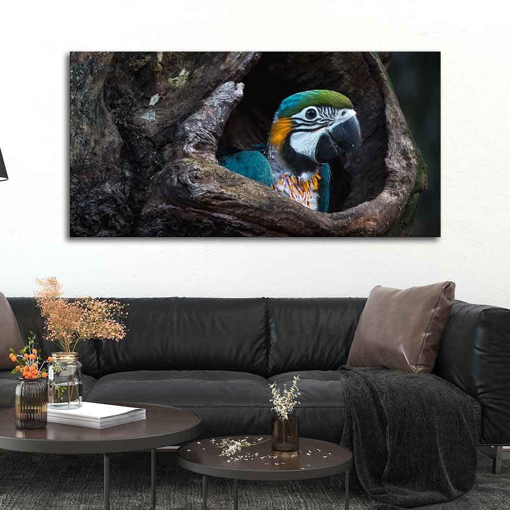 VIBECRAFTS Canvas Paintings for Living Room Drawing Room Mascaw Parrot In Tree Hole Canvas Wall Painting Fitted with Wooden Frame for Home | Office | Gift (PTVCH_2314)