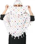 Vinsh Enterprise Cotton Long Scarf Cum Mask Scarves Usable for Vehicle Driver | White Printed Design | Universal Size | For Girl & Women | Soft & Breathable Sun Protection (Triangle - 02)