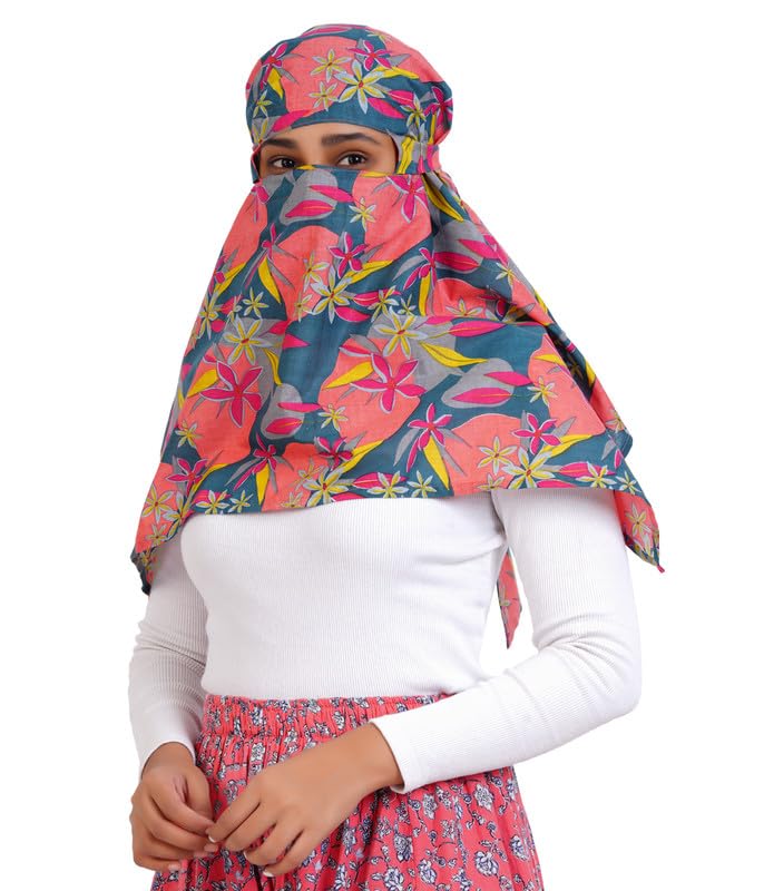 MENMAII Cambric printed Cotton Head scarf for hair and face skin protection/Usable for vehicle Driver for sunlight UV protection/Free Size for Girls and Women (110 * 80 cm)- (Pack 1 -Grey)