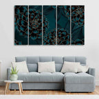 VIBECRAFTS Golden Flowers Dahlia and Leaves Wall Painting of Five Pieces For Home|Office|Living Room|Gift (PTVC5Pcs4_8718)