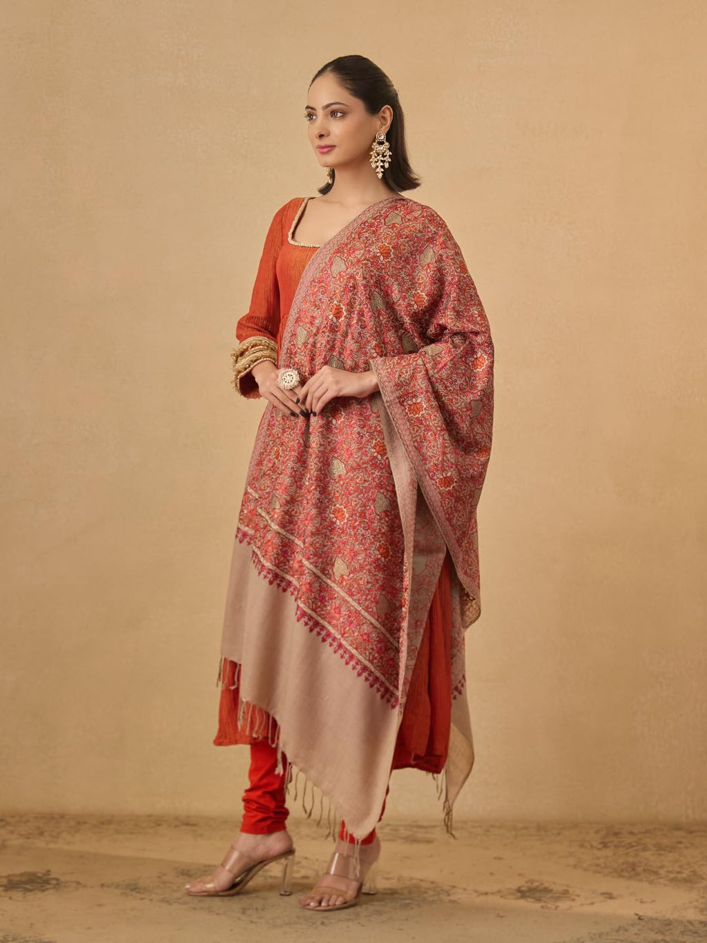 Pashmoda Women Hunar Fine Wool Nalki Embroidered Stole (Size : 28x80in, 71X203cm) EMST02