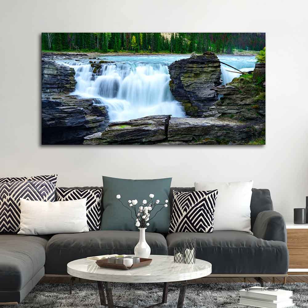 VIBECRAFTS Canvas Paintings for Living Room Drawing Room Panoramic Canvas Wall Painting of Amazing Waterfall View for Home|Office|Gift(PTVCH_2365NV)
