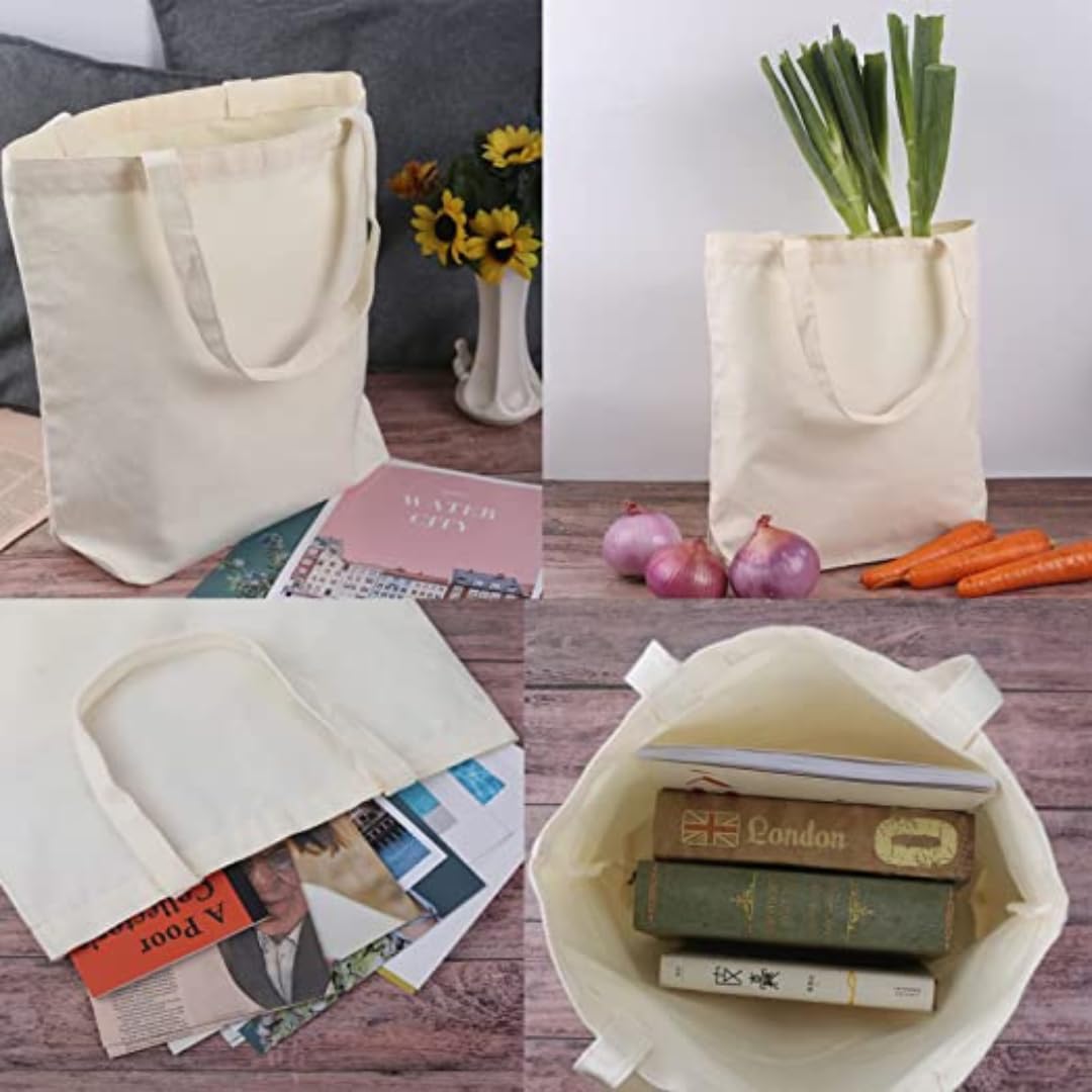MAINDAIS Cotton Tote Shopping Bags With Extra Strong 12’’ Handle | Hold 15 Kg | Washable, Reusable, Eco Friendly Biodegradable Multipurpose Use Grocery Bag Natural(Pack Of 2)