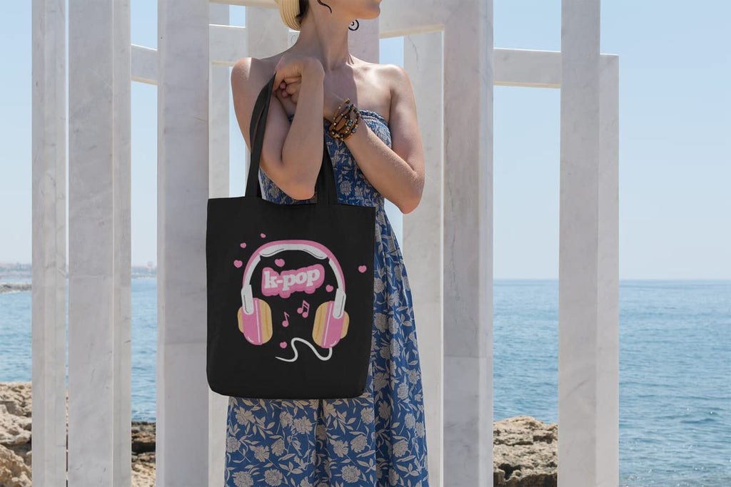 YaYaCafe BTS Printed Canvas Cotton Black Tote Bag with Zipper for Women & Girls