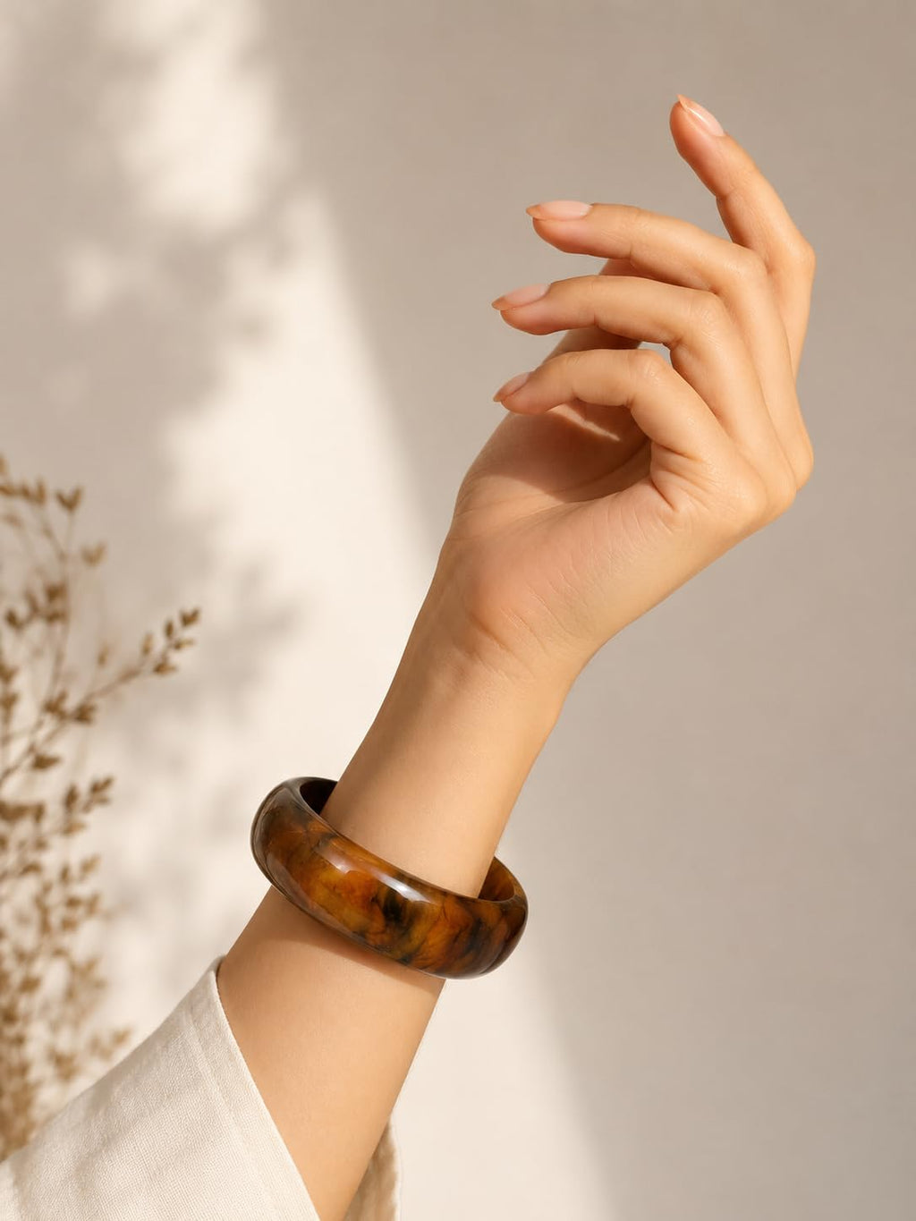 Tiger Amber Glow Resin Chunky Bangle for Women and Girls, size 2.2