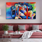 VIBECRAFTS Radha Krishan Playing Flute Canvas Wall Painting Five Panel Set For Home|Office|Living Room|Gift (PTVC5Pcs4_8693)