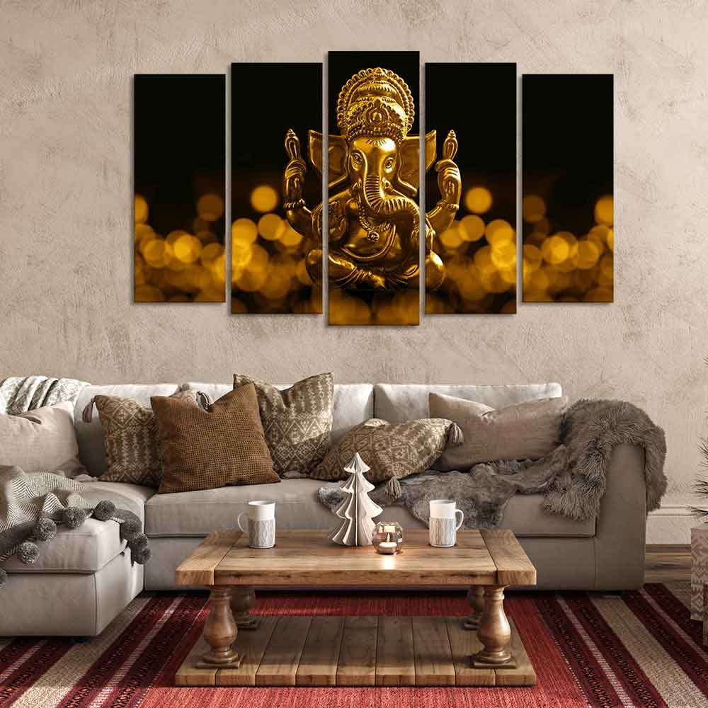 VIBECRAFTS Ganesha Canvas Wall Painting Set of Five Pieces For Home|Office|Living Room|Gift (PTVC5Pcs2_6530)