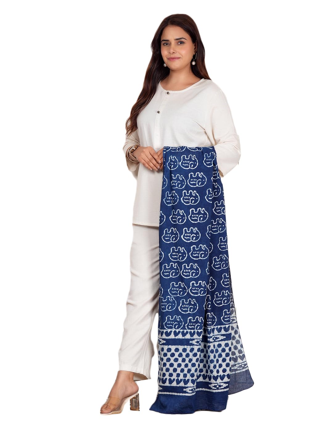 RAI SAHAB Cotton Long Scarf Cum Mask With Sun Protection Cover Face Cotton Mask scarves Stylish Universal Size(ST-38HEARTBLUE)