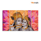 VIBECRAFTS Colorful Wall Painting of Radha Krishna Set of Five Pieces For Home|Office|Living Room|Gift (PTVC5Pcs4_8676)