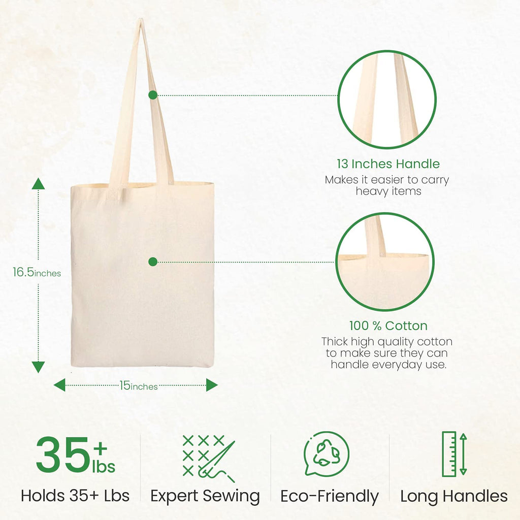 adhyah Unisex-Adult Reniccaa Extra Large Utility Tote, Foldable Reusable Tote Bags 100% Organic Cotton Grocery,Eco-Friendly,Multi-Purpose Carry Bag. (Pack Of 8)
