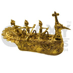 Glaxy Exports GI Certified Bengal Dokra, Bell Metal Traditional Handcrafted Peacock Boat Showpiece, Golden, Home Decor, Table Top, 20.3 x 8.3 x 12.7 cm