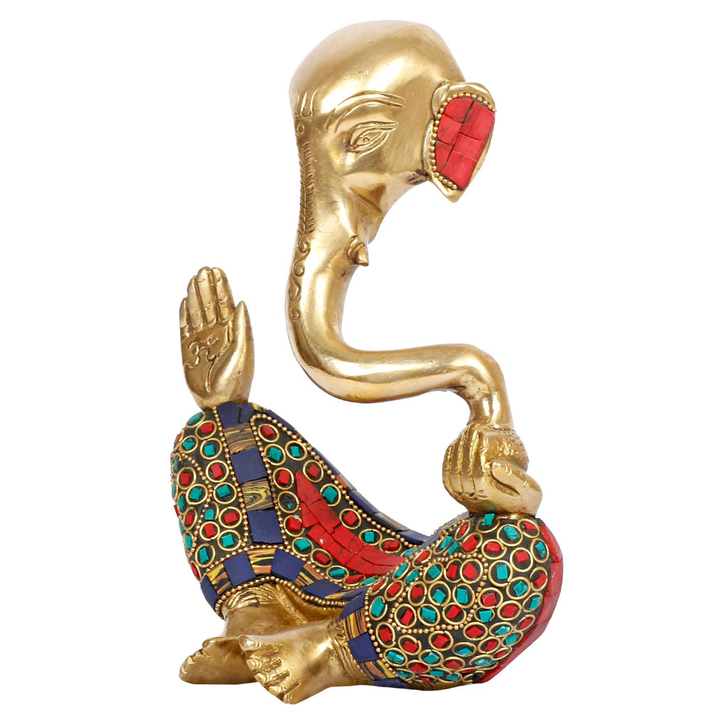 Svarup Brass Trunk Ganesha Idol Modern Art Ganesh Ganpati Murti Religious Statue for Good Luck & Success Gift Height 8 Inch.