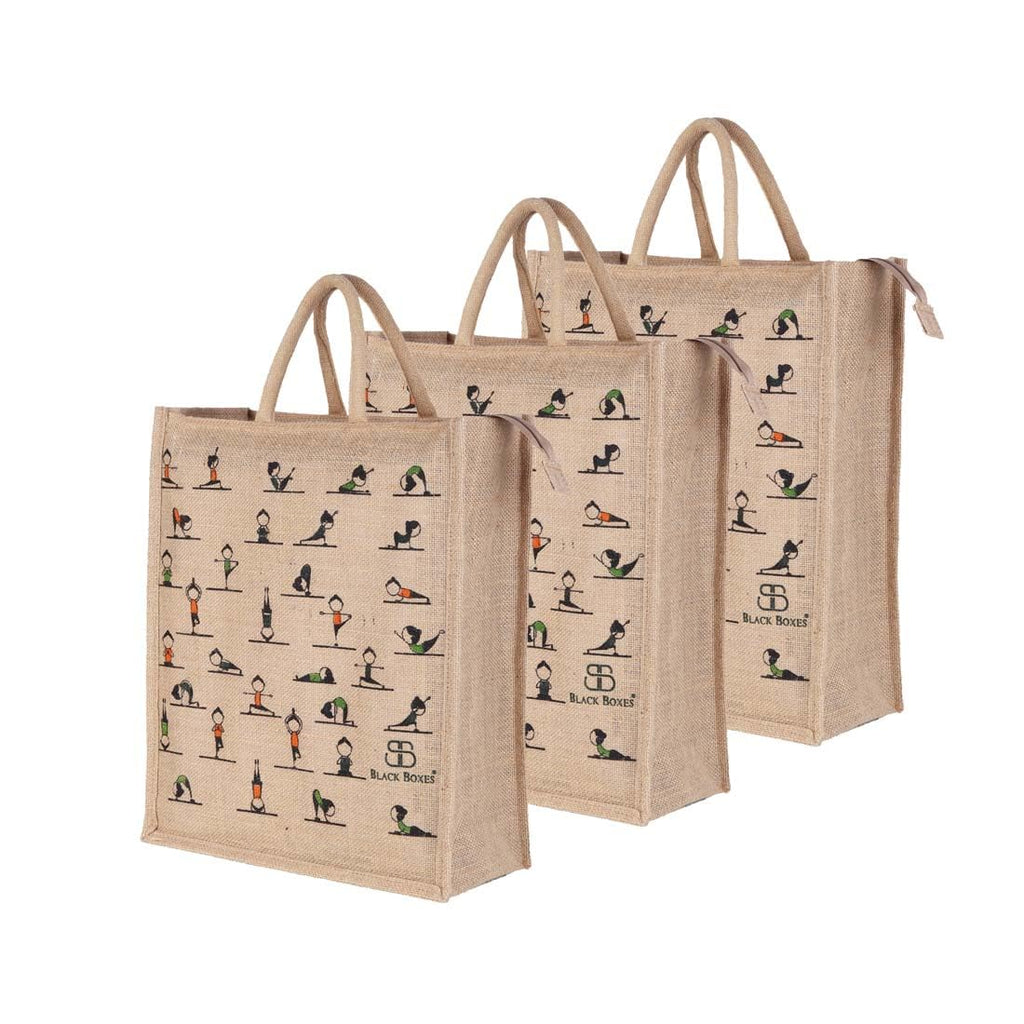 BLACKBOXES Big Eco Cotton Jute Shopping Bags for Carry Milk Grocery fruits Vegetable with Reinforced Handles jhola Bag - Kitchen Essential (13x16x6.5-inches) (3)