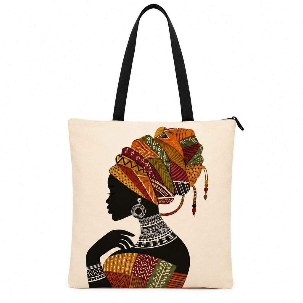 HOMELYA Large Cotton Canvas Zippered Tote Bag for Women | Reusable Eco-Friendly Shoulder Carry Bag | Spacious Shopping, Office & College Handbag (Tribal Grace Design)