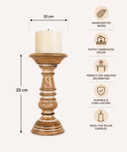Wooden Pillar Candle Holder Stand, Rustic Turned Design Ideal for Weddings or Parties as Well as Home Decor Brown White wash