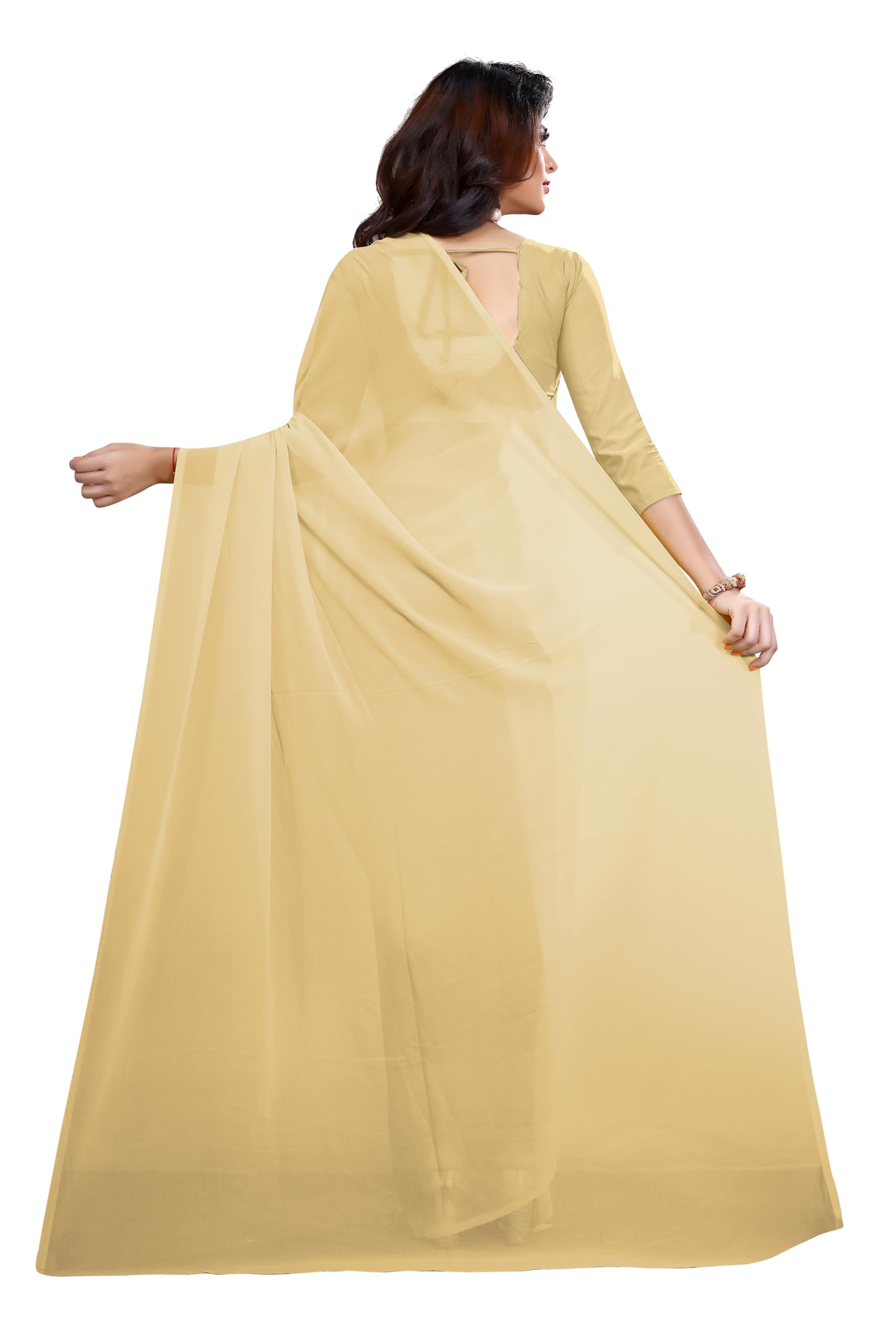 RK FASHIONS Georgette Beige Saree for Womens Regular| Farewell| Wedding| Party