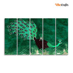 VIBECRAFTS Abstract Art Peacock Canvas Wall Painting of 5 Pieces For Home|Office|Living Room|Gift (PTVC5Pcs4_8611)
