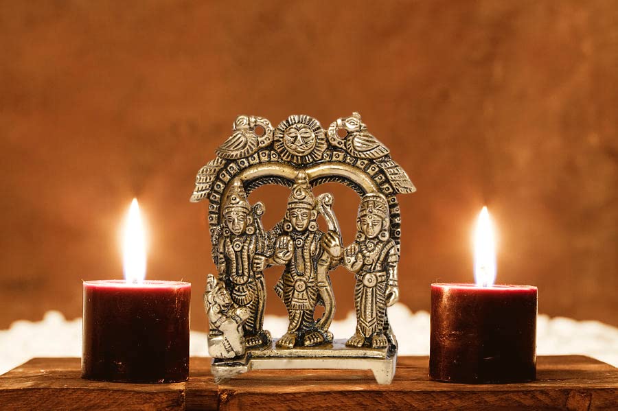 ARTVARKO Brass Ram Darbar Statue Shree Ram Ji Sita Laxman Hanuman Home Décor Puja Murti for Mandir Temple (Small Size -8x3x9 cm)