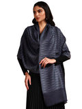 Pashmoda Women 100% Pure Wool Ikat Checkered Stole, Scarf, Wrap, Sustainable and Natural Fabric, Luxury Heritage Pashmina Gift, Evening Stole (Size 28x80 Inches, Blue 2) CHST05