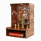 GOJEEVA KRAFT Royal Walnut Finish Wooden Pooja Mandir | Wall Mounted Home Temple with LED Lights & Spacious Storage | Premium Handcrafted Puja Unit (37.5 * 29 * 25 CM) (Large) A4