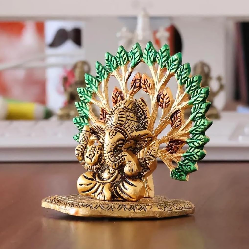 KridayKraft Elegant Mini Ganesh Murti – Divine Lord Ganesh Idol for Home & Office Décor, Intricately Designed Pooja Statue & Spiritual Showpiece for Living Room, Bedroom, Temple (Golden)