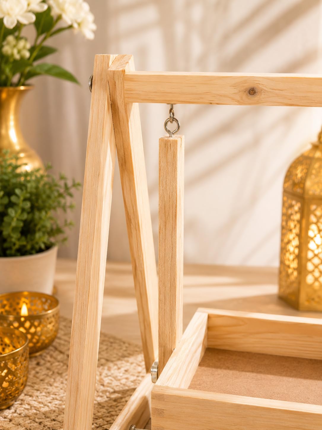 Goody Woody 1 Pc Foldable Wooden Swing Jhula for Laddu Gopal