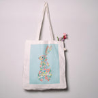 Cotton Canvas Tote Bag with Floral Bunny Print | Reusable Lightweight Shopping Bag with Long Handles | Eco-Friendly Everyday Carry Bag for Shopping, Travel & Gifting