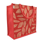 JUTEKA Unisex Printed Lunch, Office, Grocery, Picnic, Tote, Tiffin, Shopping, Jute Bag with Padded Cotton Handles,Red