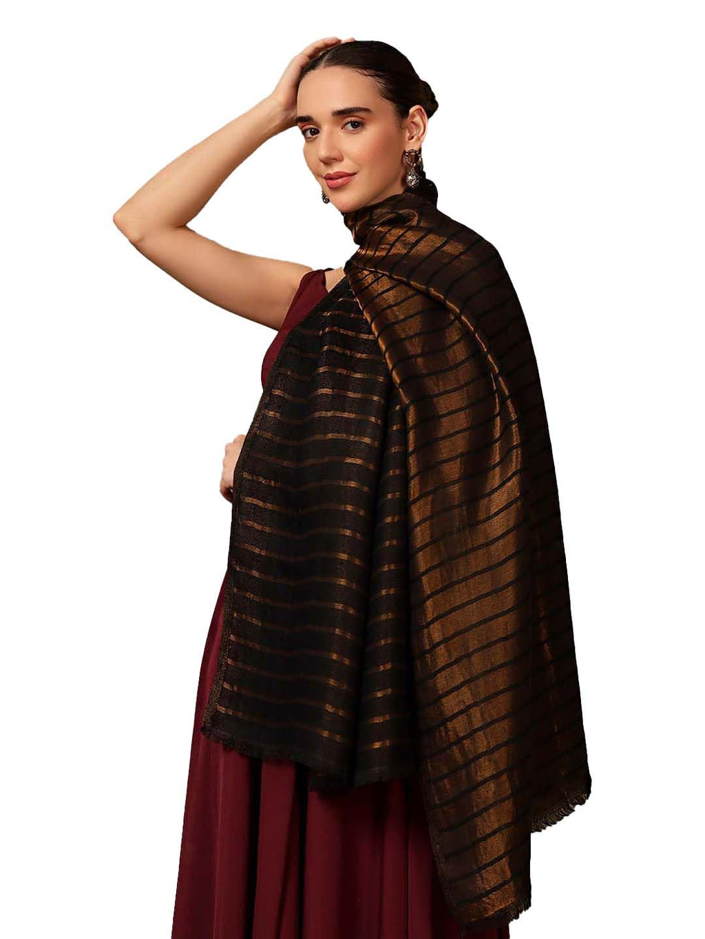 Pashmoda Women Golden Mirage Reversible Zari Moonlight Fine Wool Stole (Size : 28x80in, 71X203cm) ZSST05