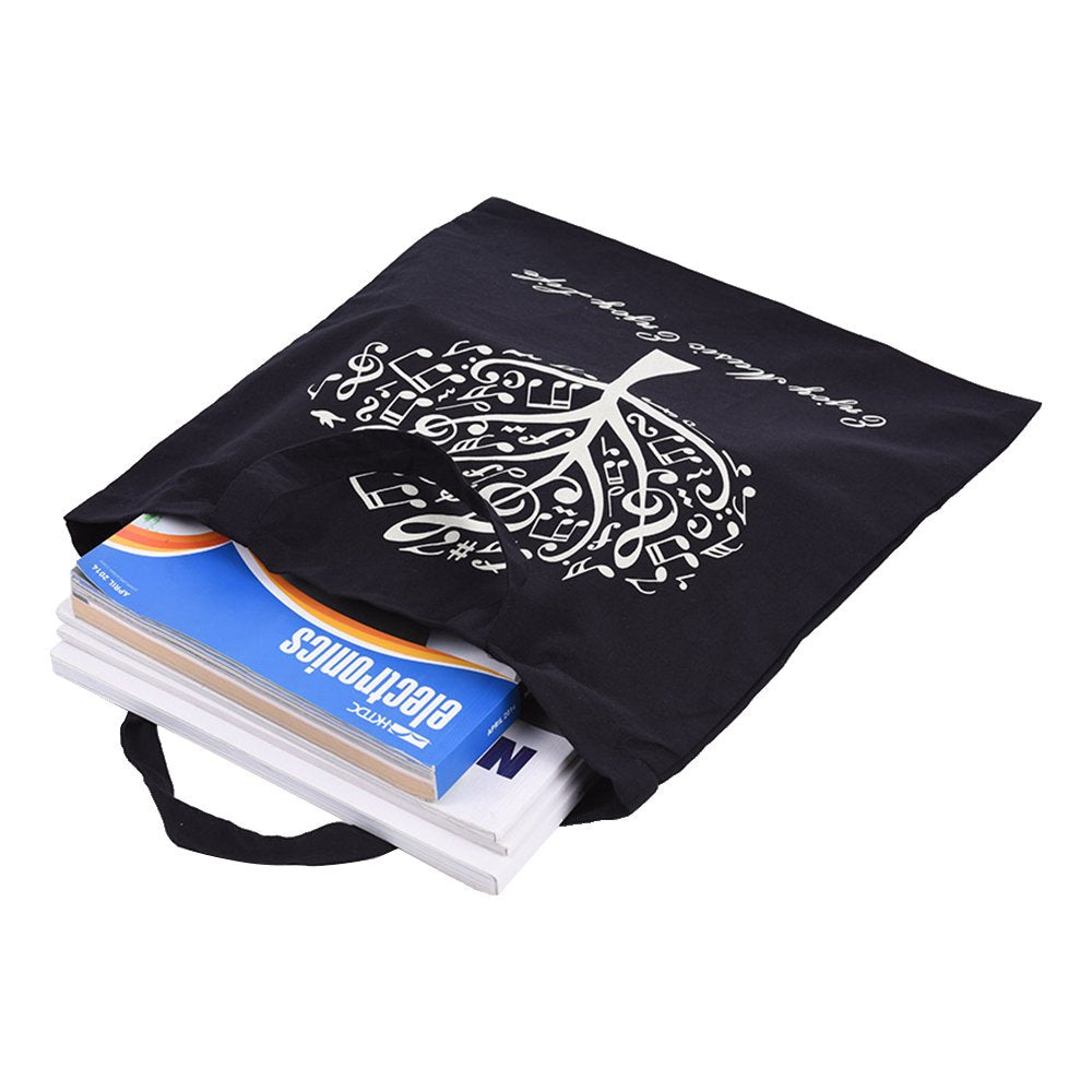 Festnight Musical Tree Pattern Washable Cotton Cloth Handbag Music Tote Shoulder Grocery Shopping Bag for Students Girls