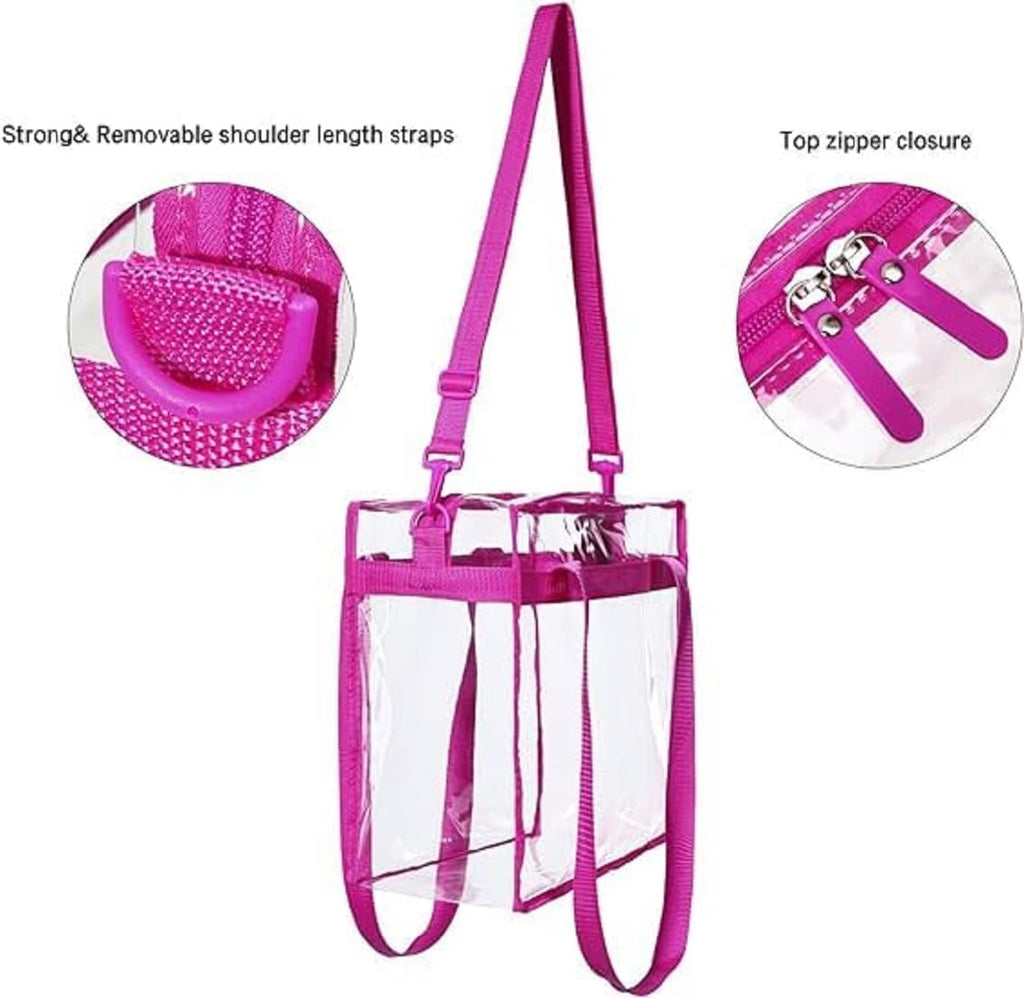 Clear Tote Bag, Stadium Security Approved, See Through Handbag Purse, Transparent Messenger Bag with Zipper Closure Crossbody Shoulder Bag with Adjustable Strap (30x30x16 CM) (Pink)