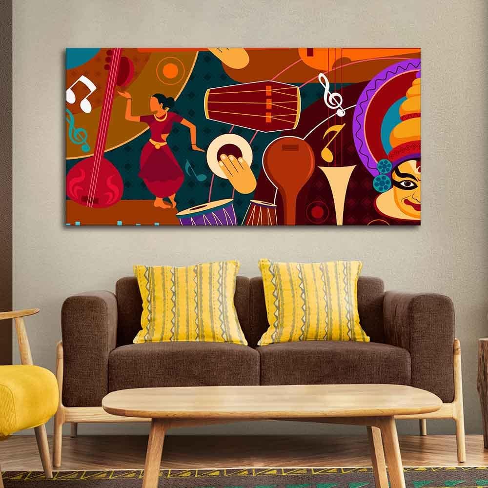 VIBECRAFTS Canvas Paintings for Living Room Drawing Room Dance & Music Instruments Canvas Wall Painting for Homedecore|Office|Gift|Livingroom|Bedroom(PTVCH_2399N)(48 x 24 Inches)