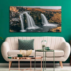 VIBECRAFTS Canvas Paintings for Living Room Drawing Room Panoramic Canvas Wall Painting of Amazing Waterfall in Iceland for Home|Office|Gift(PTVCH_2364NV)