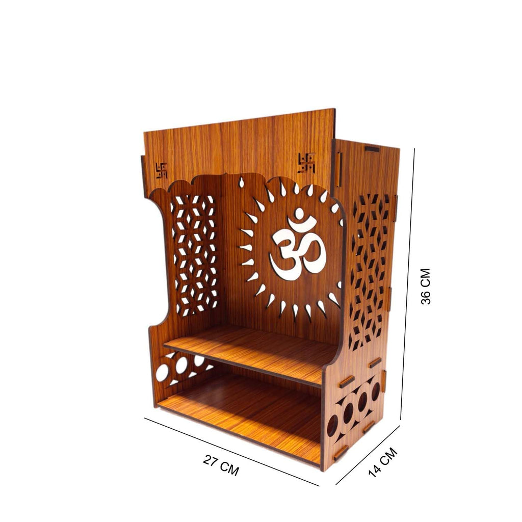 giftingcare Wooden Temple for Home & Office | Wall Mounted & Tabletop Pooja Mandir | Compact Wooden Puja Stand for Desk, Living Room & Gifting | Teak Finish Decorative Design
