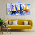 VIBECRAFTS Boats in Ocean Canvas Wall Painting of Five Pieces For Home|Office|Living Room|Gift (PTVC5Pcs2_6532)
