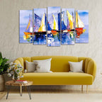 VIBECRAFTS Boats in Ocean Canvas Wall Painting of Five Pieces For Home|Office|Living Room|Gift (PTVC5Pcs2_6532)