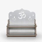 AR ART Wall Mounted Wooden Pooja Mandir for Home | Two Tier Temple Shelf with Om Design | White Prayer Shelf for Idols Diya & Pooja Items | Home Temple Decor