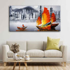 VIBECRAFTS Canvas Paintings for Living Room Drawing Room Premium Wall Painting of Victoria Harbor, Hong Kong Fitted with Wooden Frame for Home|Office|Gift(PTVCH_2284)