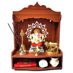 Gojeeva Wood Hand Crafted Om Carved Pattern with LED Spot Light Home Temple l Pooja Temple for Office l Puja Ghar l Hanging Stand for Puja (Brown-5) (Pack of 1)