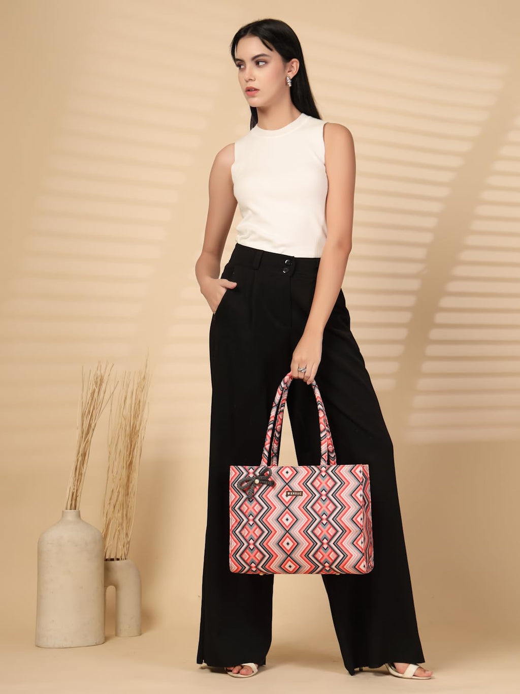 ENSAC Ethnic Tote Bag for Women & Girls | Large Canvas Shoulder Bag, Stylish Designer Handbag, Ethnic Pattern, Spacious, Lightweight, Perfect for Office, College & Shopping