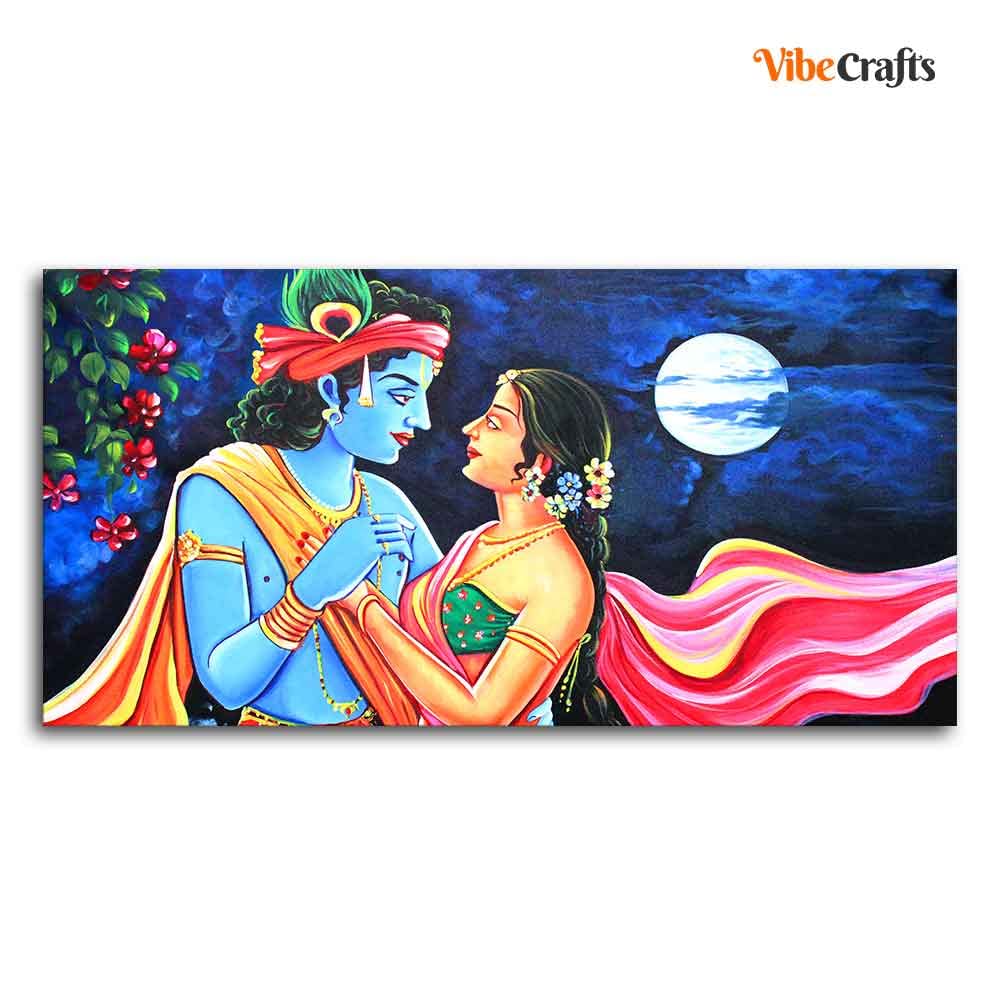 VIBECRAFTS Canvas Paintings for Living Room Drawing Room Love Of Radha Krishna Canvas Wall Painting Fitted With Wooden Frame For Home | Office | Living Room | Gift (PTVCH_2485)