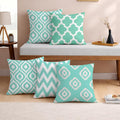 STITCHNEST Set of 5 Polycotton Cushion Covers – 24x24 Inches – Teal & White Ikat Geometric Print – Elegant Cushion Covers for Sofa & Living Room | Perfect for Home Decor